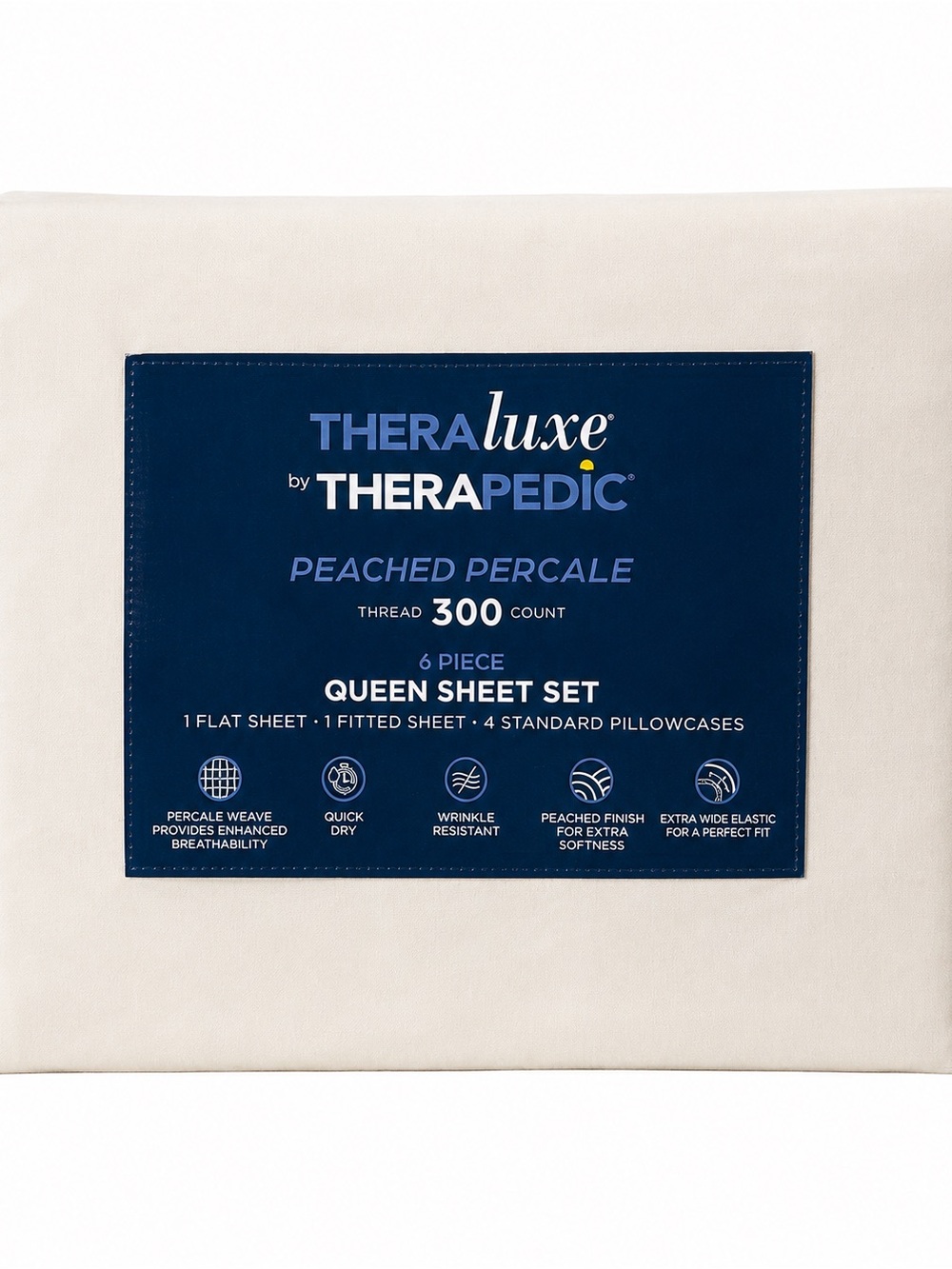 Therapedic THERALuxe Peached Percale 300-Thread Queen Sheet Set - Cream